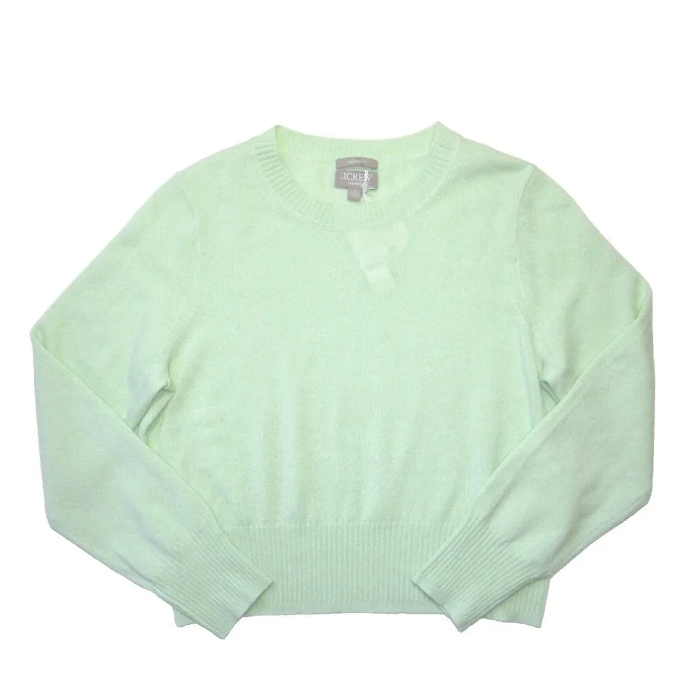 NWT J.Crew Cashmere Shrunken Crewneck Sweater in Sheer Mint Green Pullover L